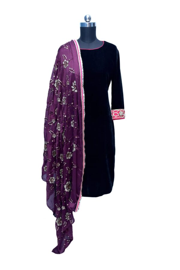 Black & wine Velvet Verve (Duppatta + Trouser) BWW23